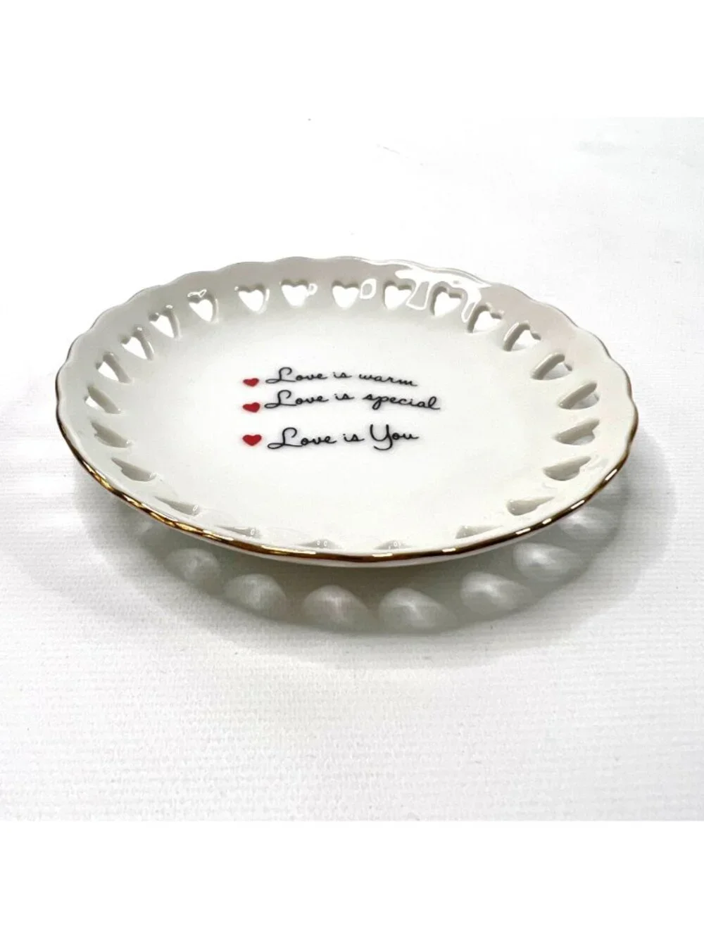 JM Japan White Porcelain Dish Love is Warm Love is Special Love is You Vintage